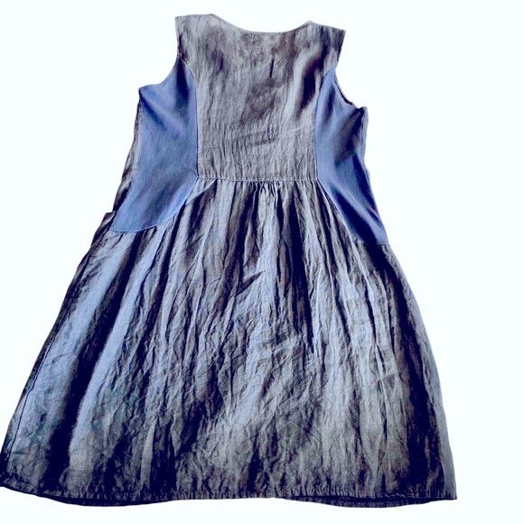 Lina Tomei Navy Blue Italy Linen Dress Large Beaded Neck Pocket Sleeveless - Picture 9 of 15